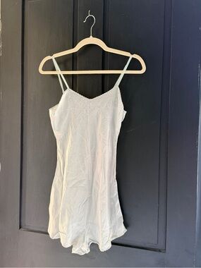 Vintage light blue Slip Romper with Delicate Lace Trim
